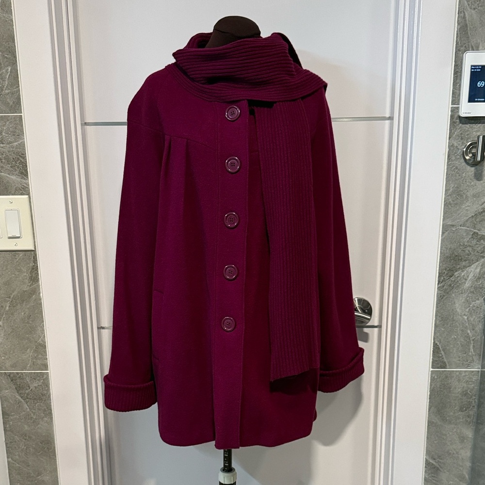 Jones New York Signature Wool Jacket Coat Attached Scarf Size XL